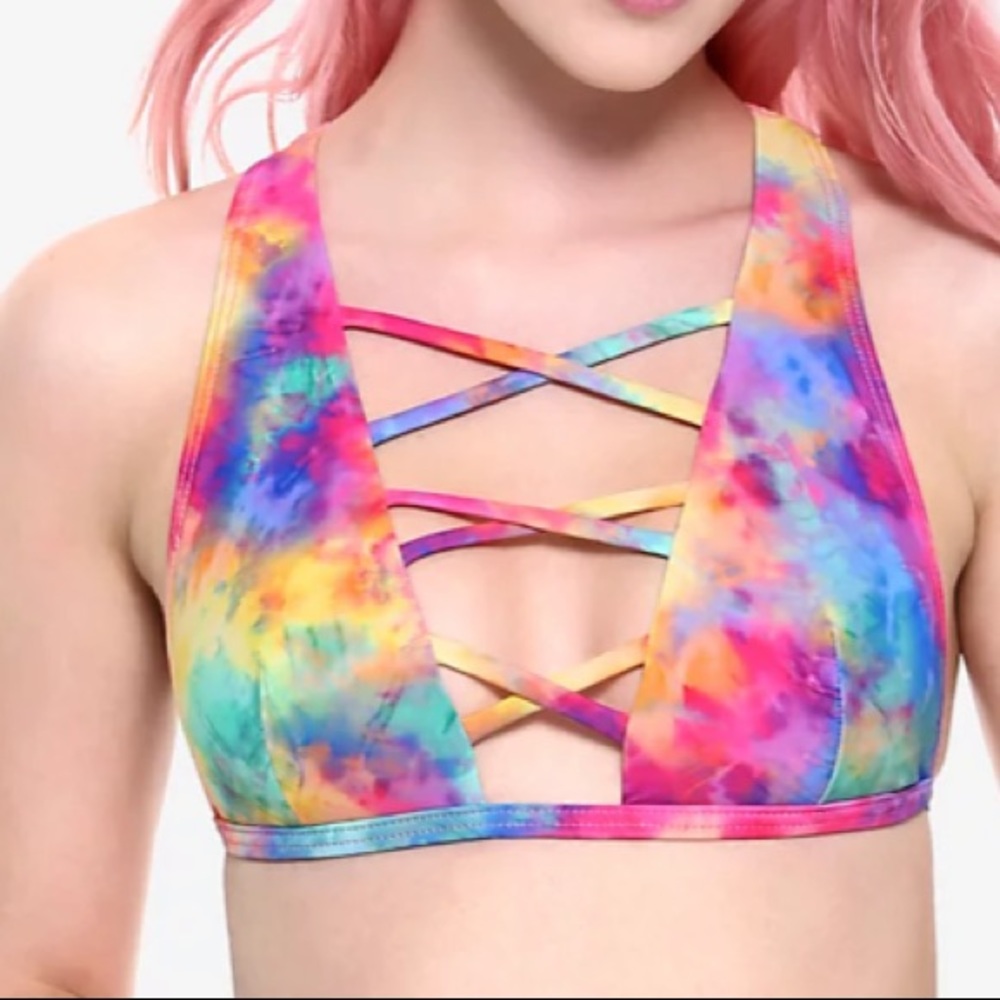Rainbow Tie Dye Swim Top Hot Topic - Picture 2 of 5